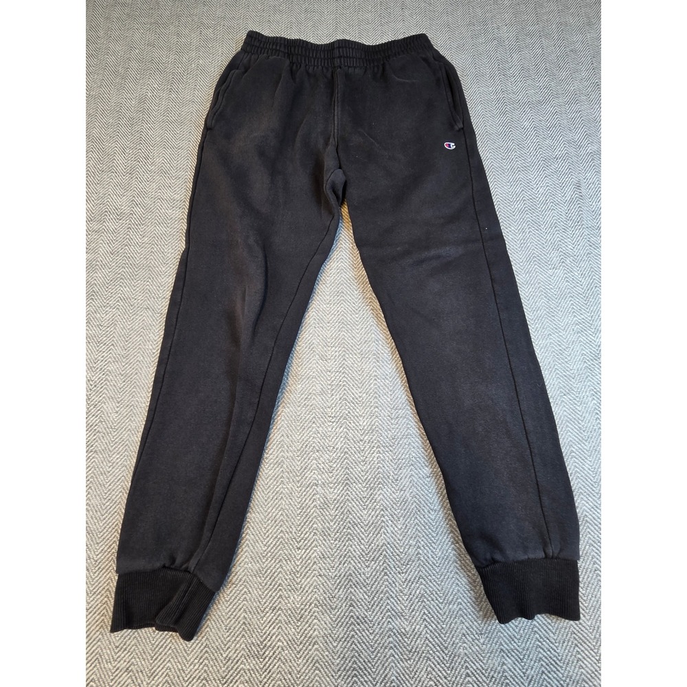 Champion Boys Black Fleece Joggers Sweatpants Size L 14/16 Logo Patch